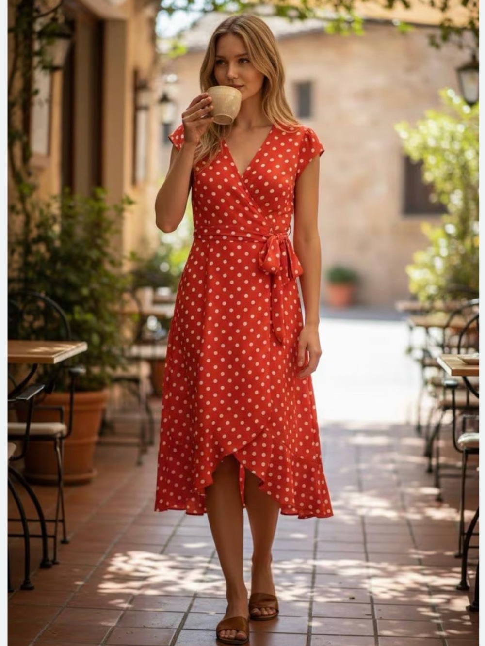 Boden Red Polka Dot Wrap High-Low Dress